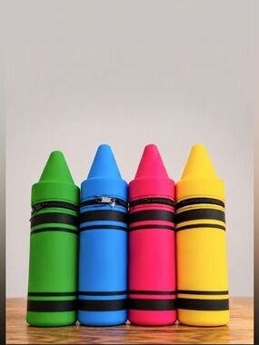 Crayon Pencil Case Set - Green, Blue, Pink, Yellow